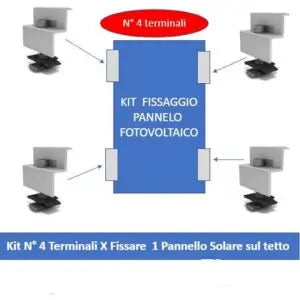 kit composto da 4 terminali per fissaggio pannello fotovoltaico