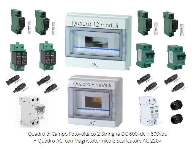Quadro Di Campo Fotovoltaico 2 Stringhe IN e 2 OUT+ Quadro AC