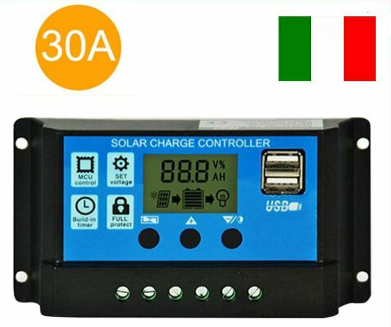 Regolatore di carica solare PWM 30A 12 / 24V per camper -casa