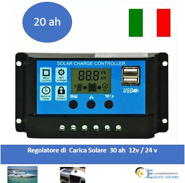 Regolatore di carica solare PWM 20A 12 / 24V per camper -casa