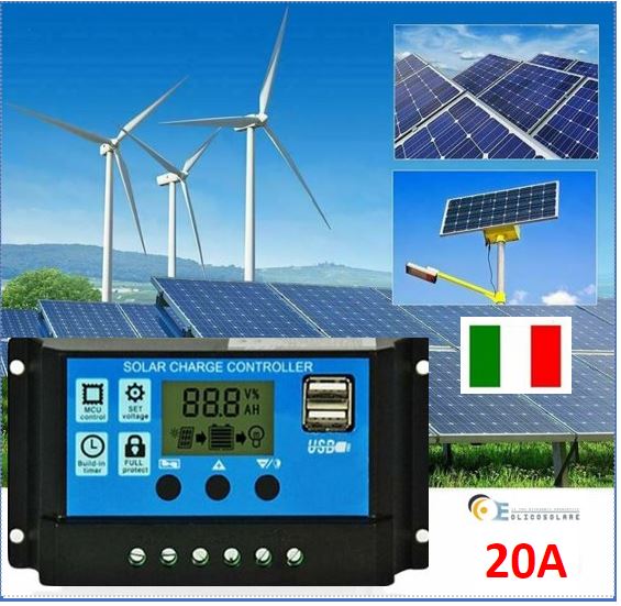 Regolatore di carica solare PWM 20A 12 / 24V per camper -casa