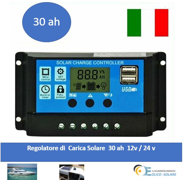 Regolatore di carica solare PWM 30A 12 / 24V per camper -casa