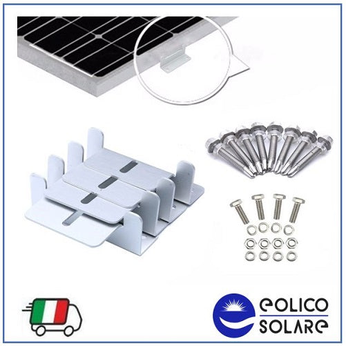 KIT Staffe Alluminio per fissaggio pannello solare fotovoltaico su camper e barche.