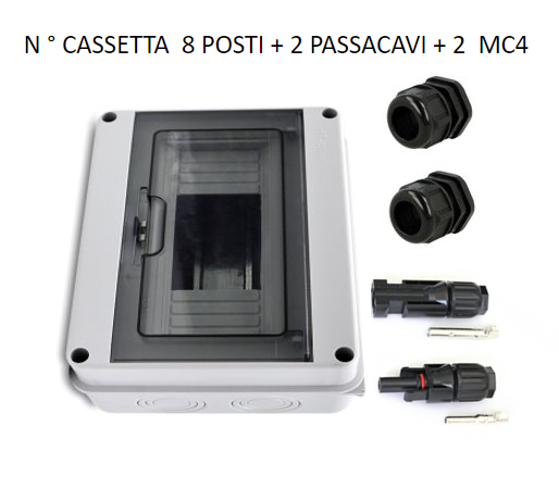 Centralino 8 moduli+2 connettori+2 passacavi per fotovoltaico
