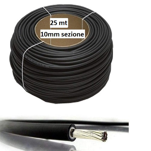 Cavo Solare 10mm  25 mt NERO Fotovoltaico Abitazione