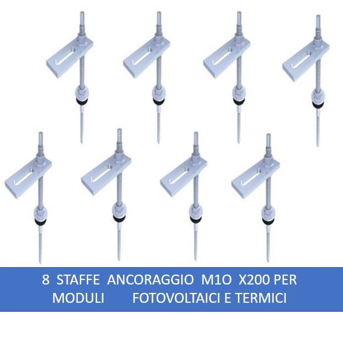 8 Staffe Di Ancoraggio M10 x 20 CM. Per Moduli Fotovoltaici e Termici