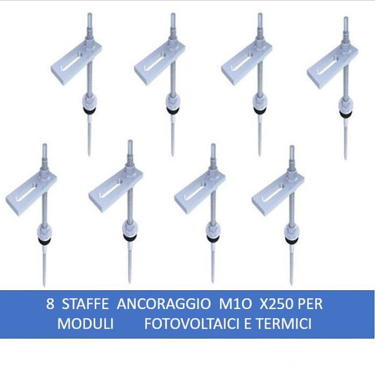 8 Staffe Di Ancoraggio M10 x 25 CM. Per Fotovoltaici e Termici