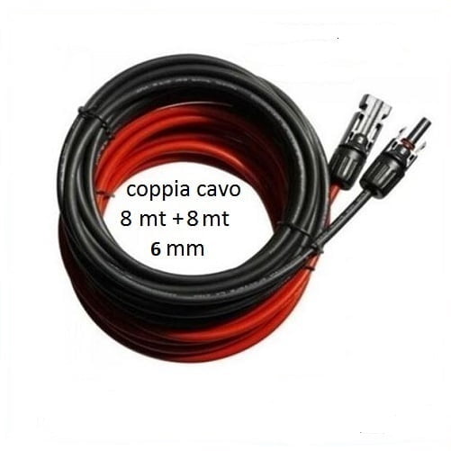 Coppia Cavo Solare 8mt Rosso+8 mt Nero da 6mm-Fotovoltaico